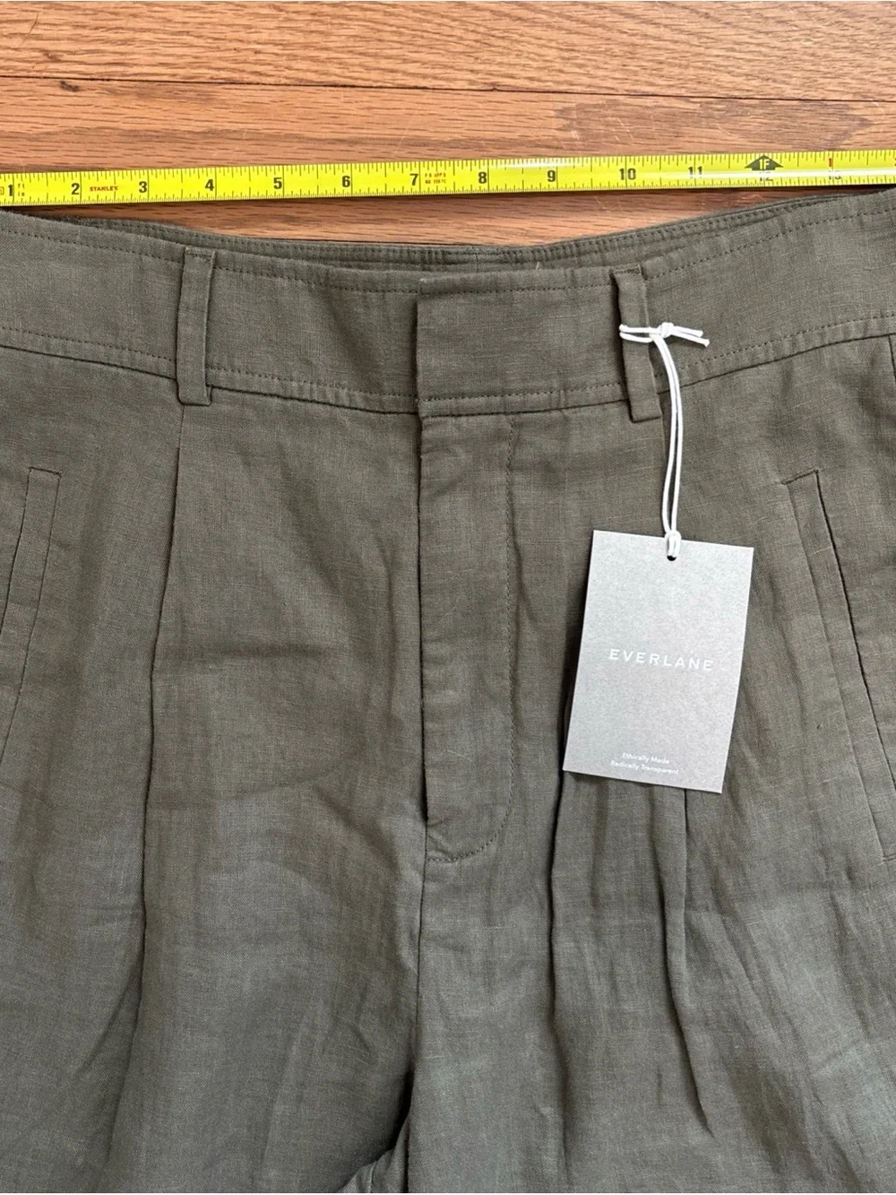 NWT Everlane Women's The Linen Way-High Drape Pant in Khaki Green Size 6